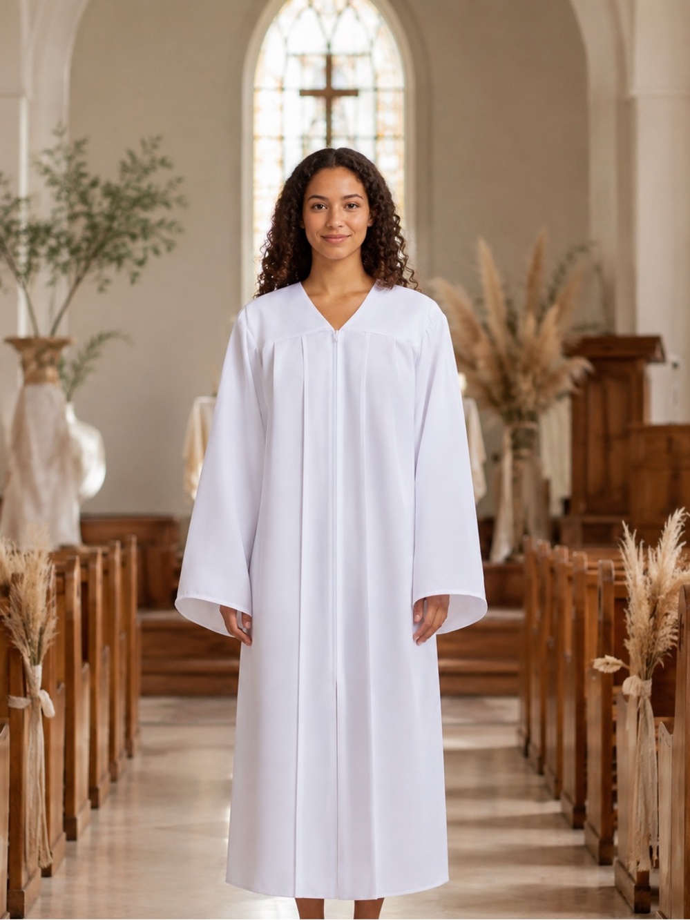 6 white unisex adult matte ceremonial robes suitable graduation, church, choir